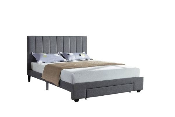 IF 5483 Grey Linen Platform Bed with Footboard Storage Drawer