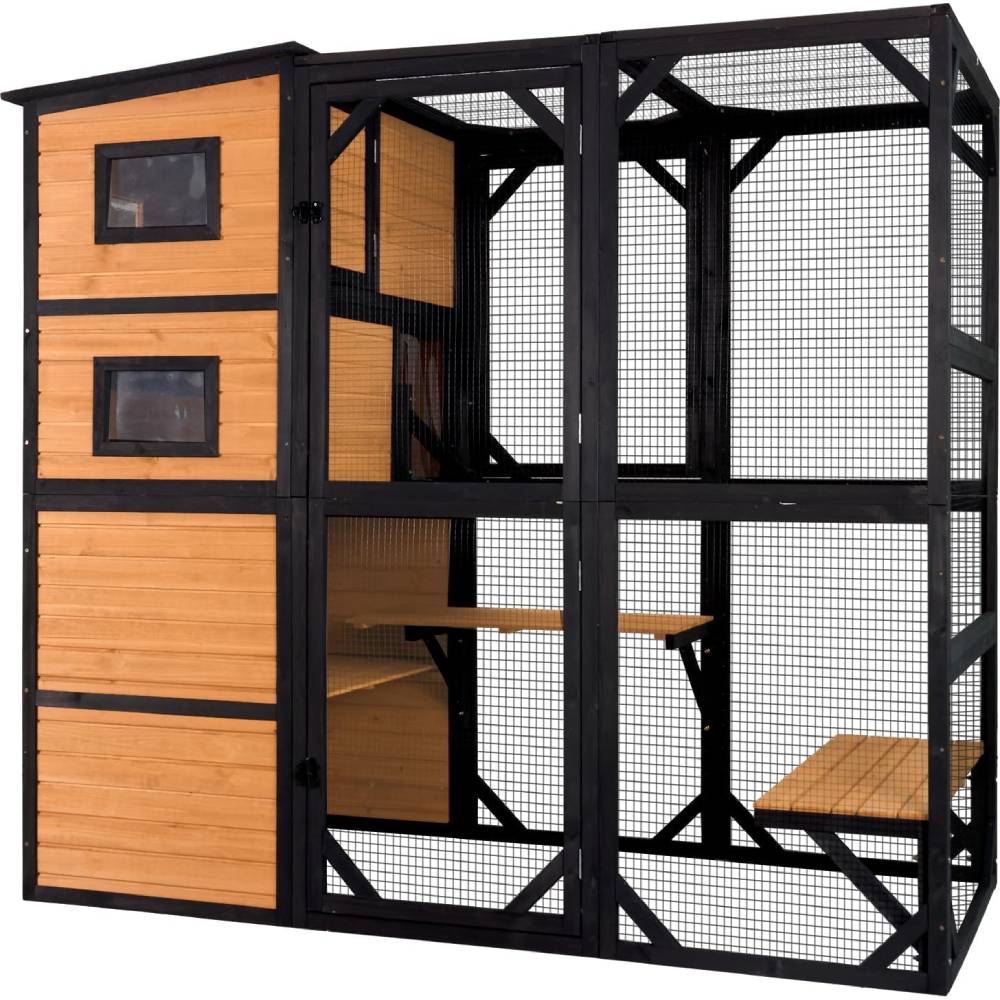 Large Outdoor Cat Enclosure, 4-Tier Catio with Weatherproof Roof, 70 H x 77 L in, Spacious Cat Playpen