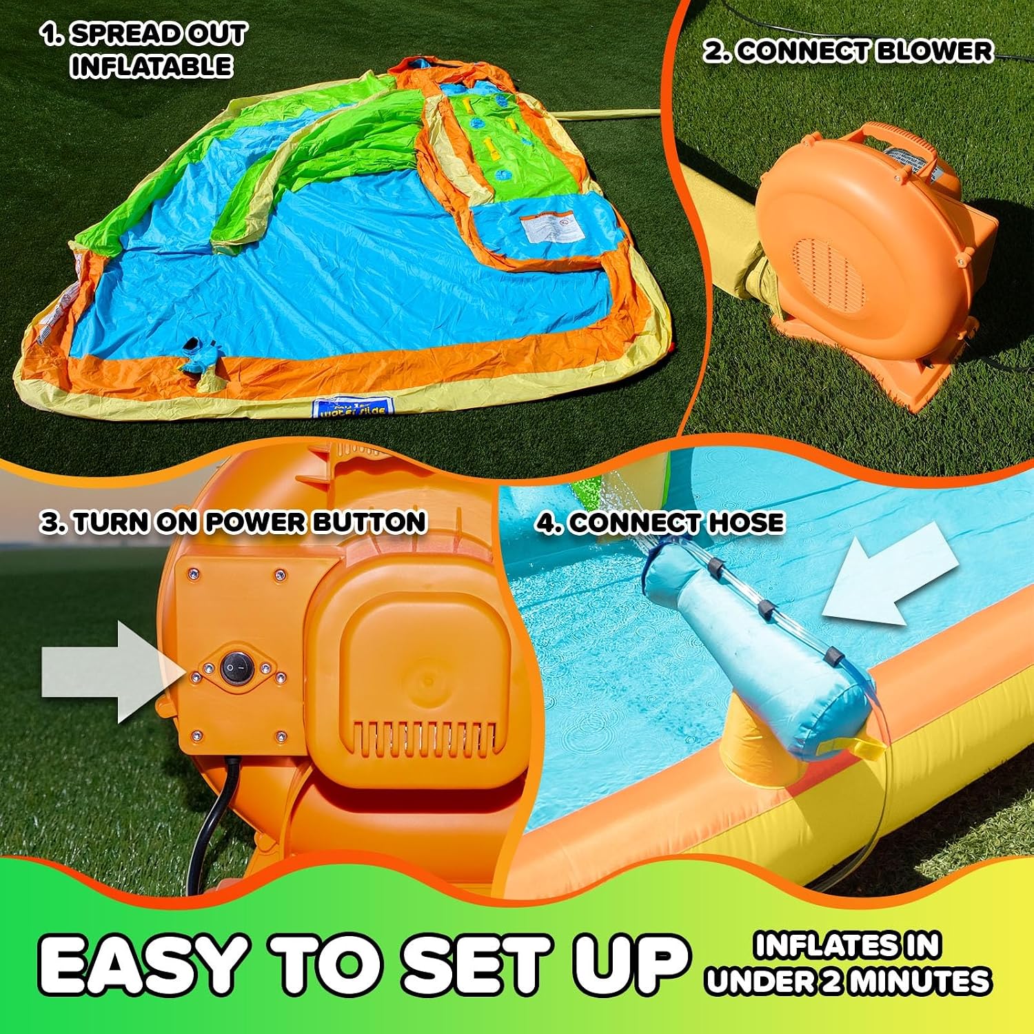 Tidal Wave Inflatable Water Slide for Kids Blower & GFCI Safety Plug, Climbing Wall, Splash Pool, Water Cannon, Ages 3 8