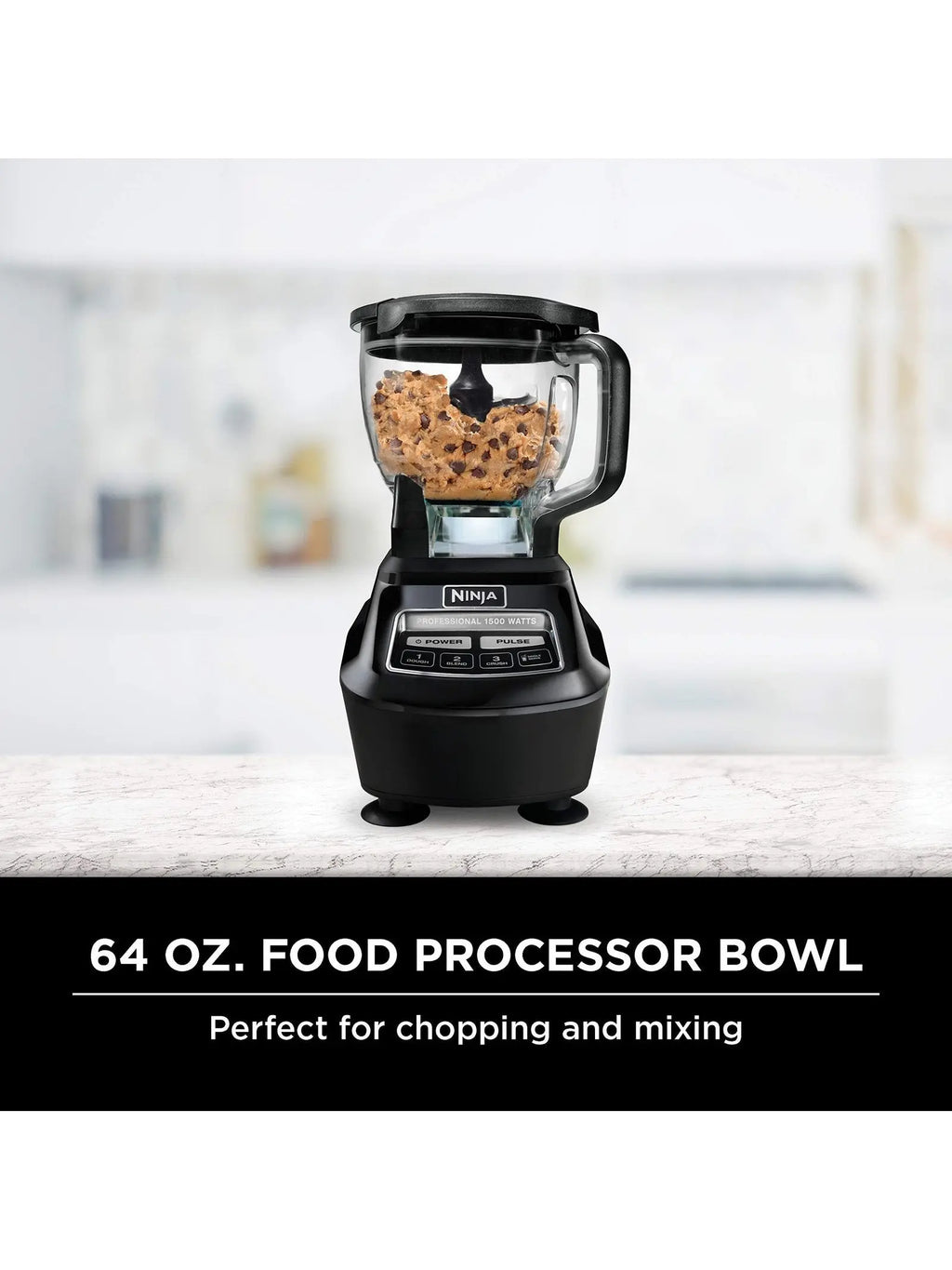 1500W 4-in-1 Kitchen Blender and Food Processor System with 72 oz. Pitcher, 64 oz. Bowl and 2 To-Go Cups, Black