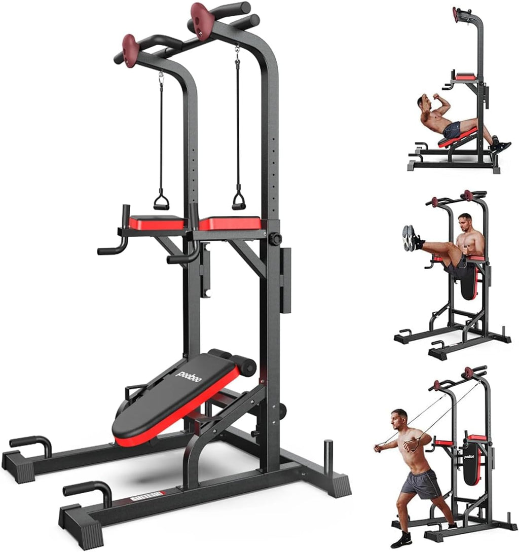 Adjustable Power Tower with Dip Station, Pull-Up Bar and Supine Board