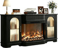 70" Fluted TV Stand with 30" Curved Electric Fireplace,White
