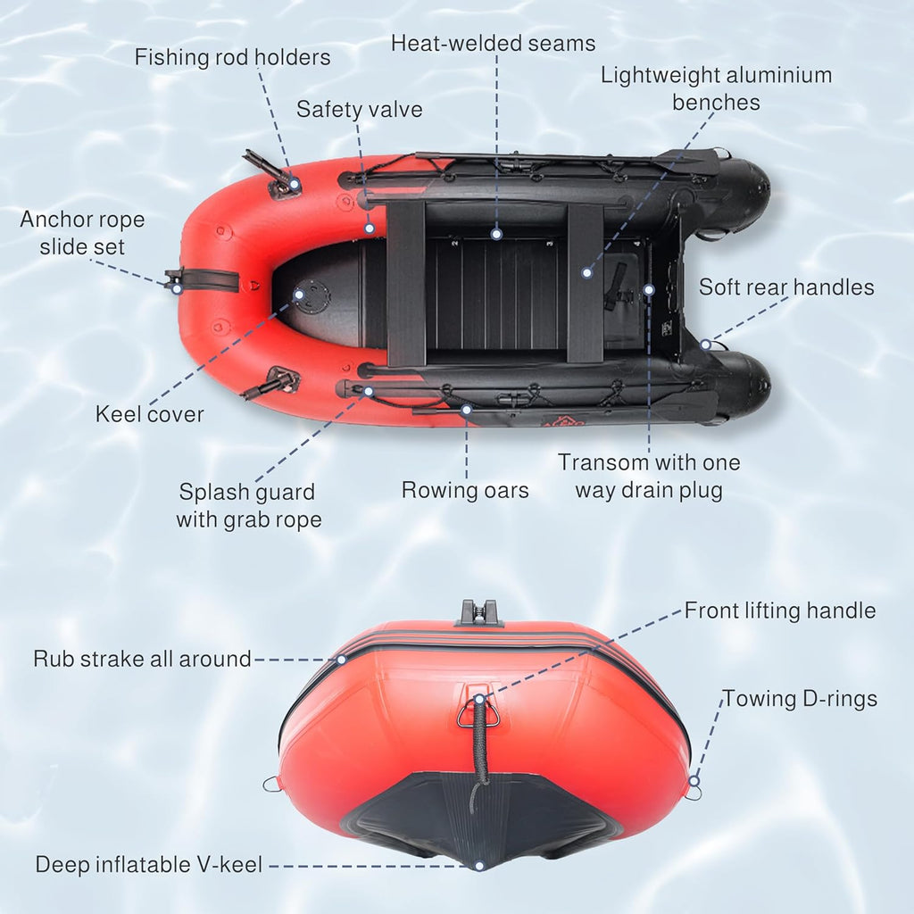 Multi-Person Inflatable Fishing Boat with Aluminum Floor, Oars and Rod Holders