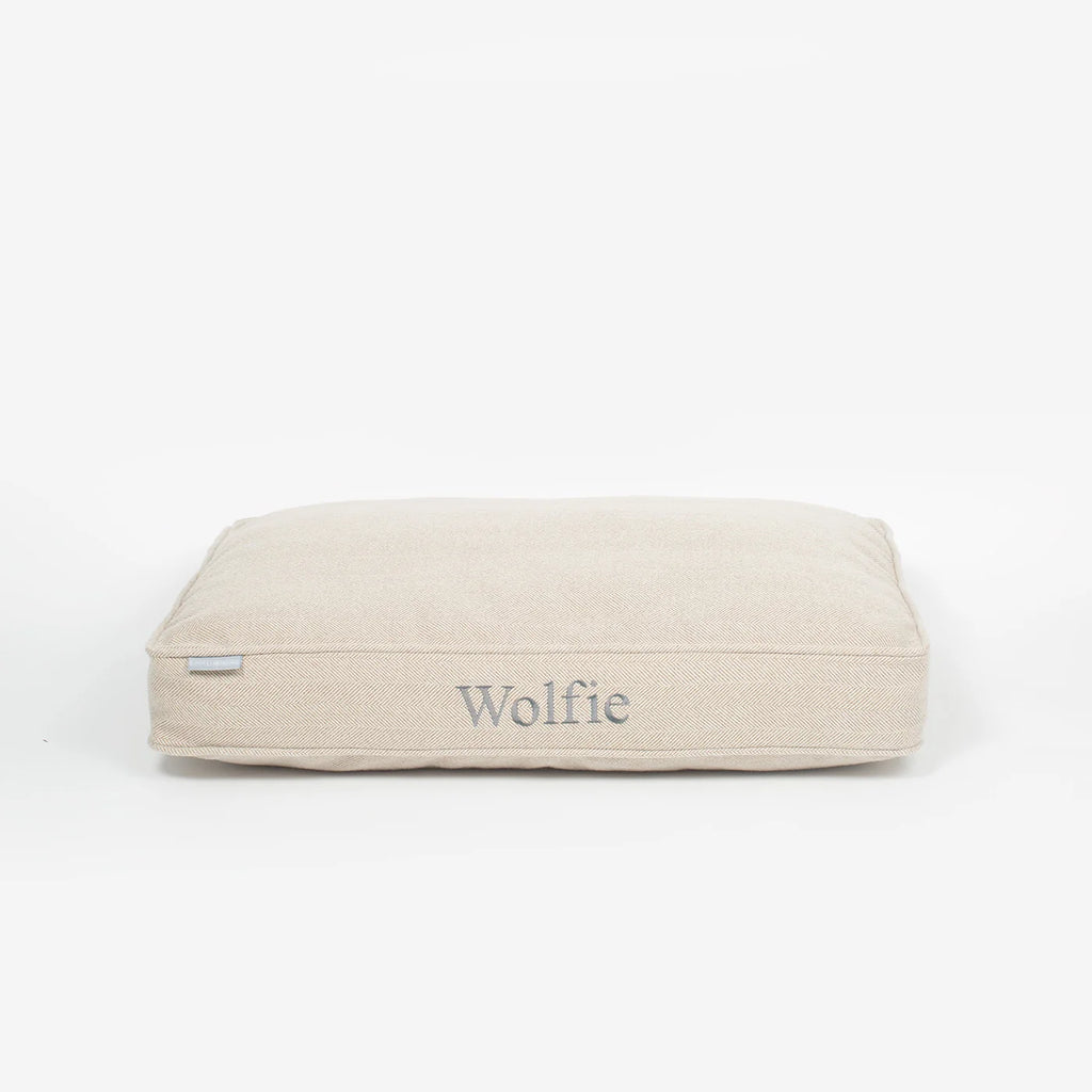 Dog Cushion in Natural Herringbone Tweed