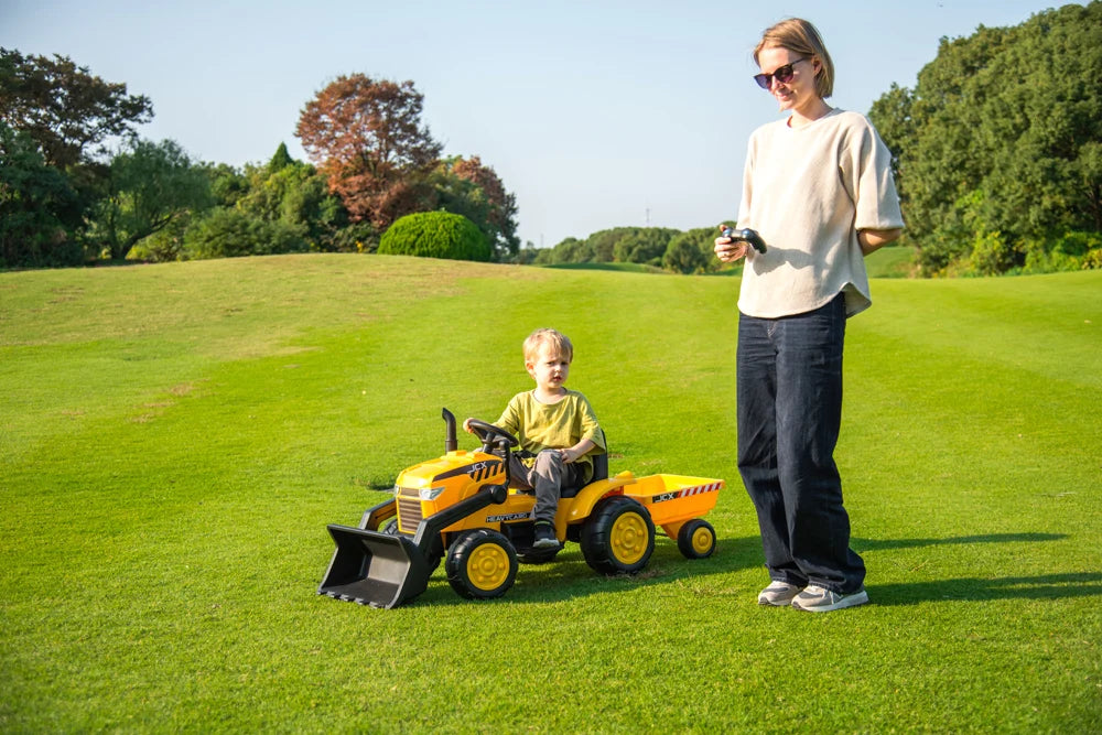 2026 12V Excavator Tractor Trailer Kids Ride On One Seater Electric Truck with RC and Wagon
