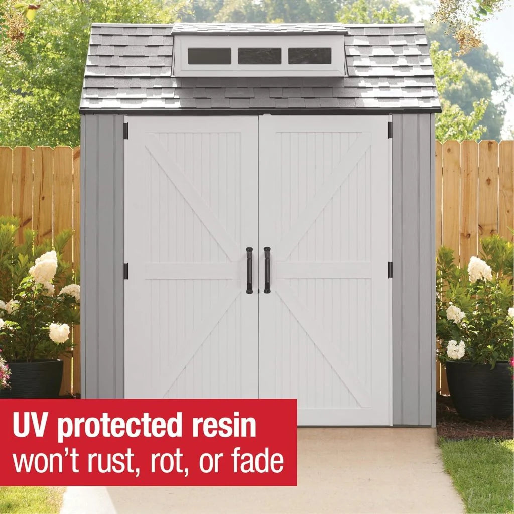 7 x 7 Ft Resin Outdoor Storage Shed with Floor, Weather Resistant, Gray