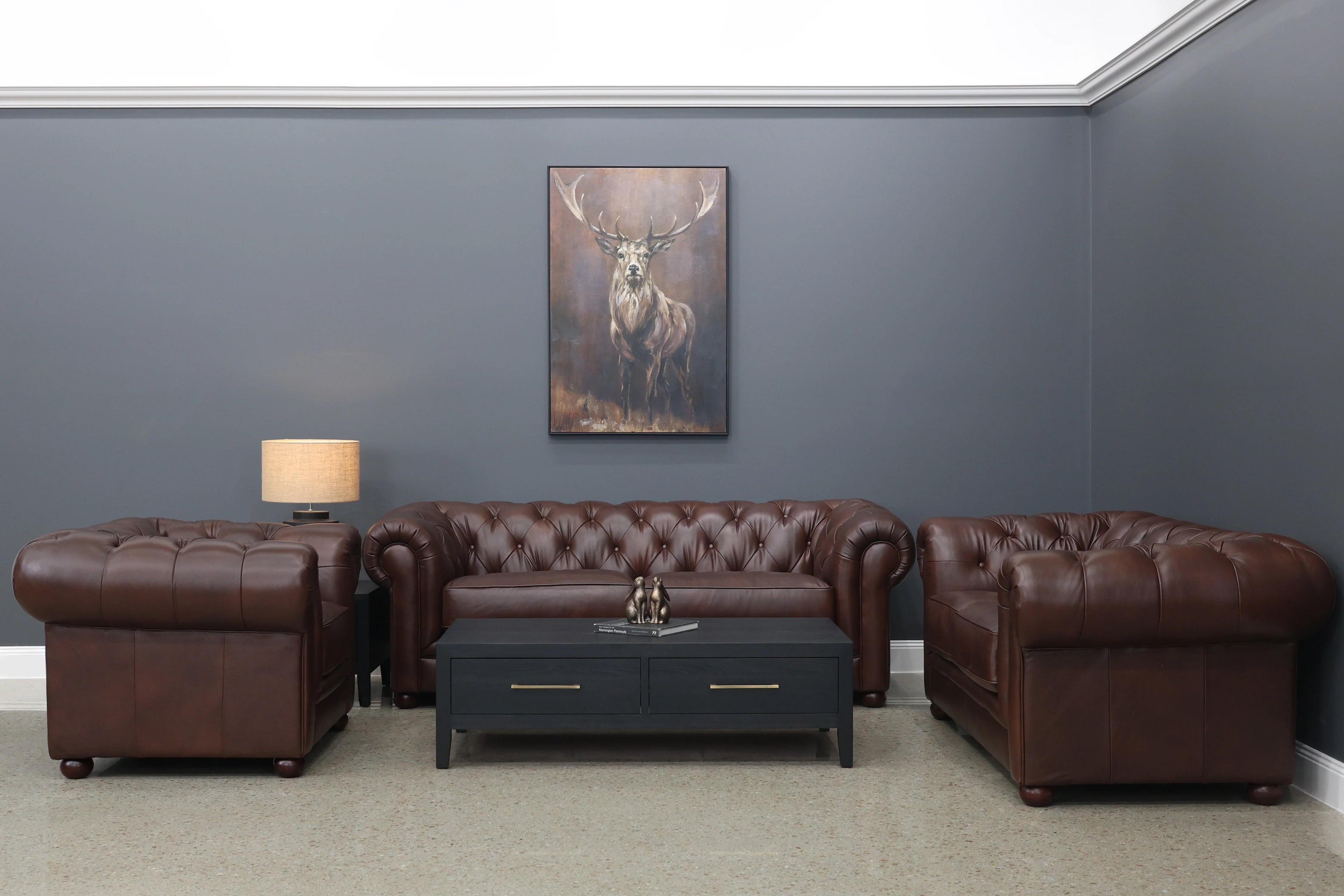 Chesterfield 3 Seater Sofa Antique Brown Leather