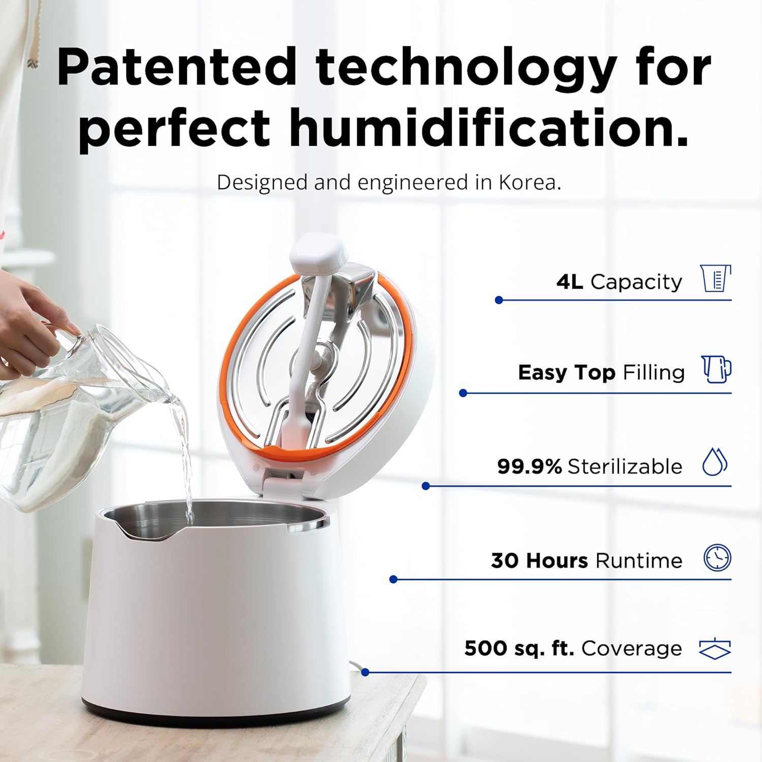1-Gallon/4L Stainless Steel Filter-Free Quiet Humidifier