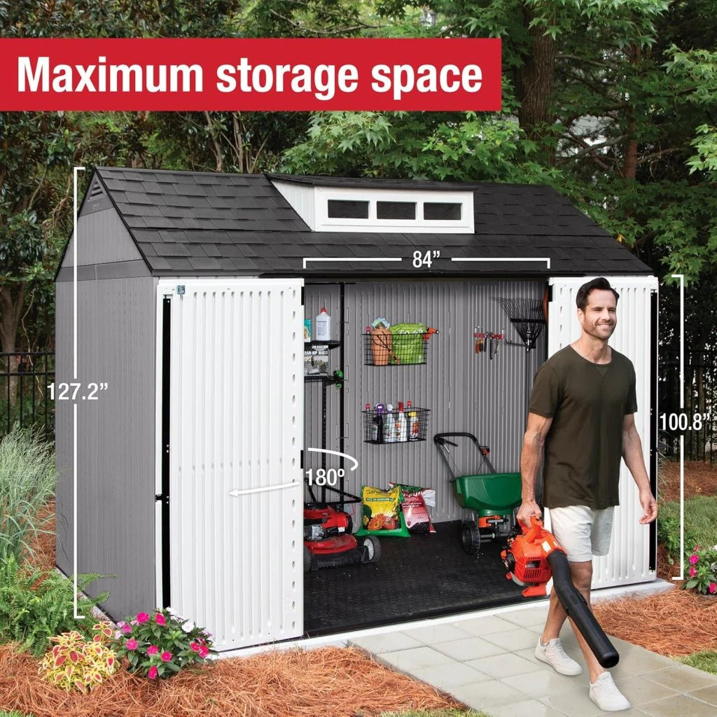 7 x 7 Ft Resin Outdoor Storage Shed with Floor, Weather Resistant, Gray