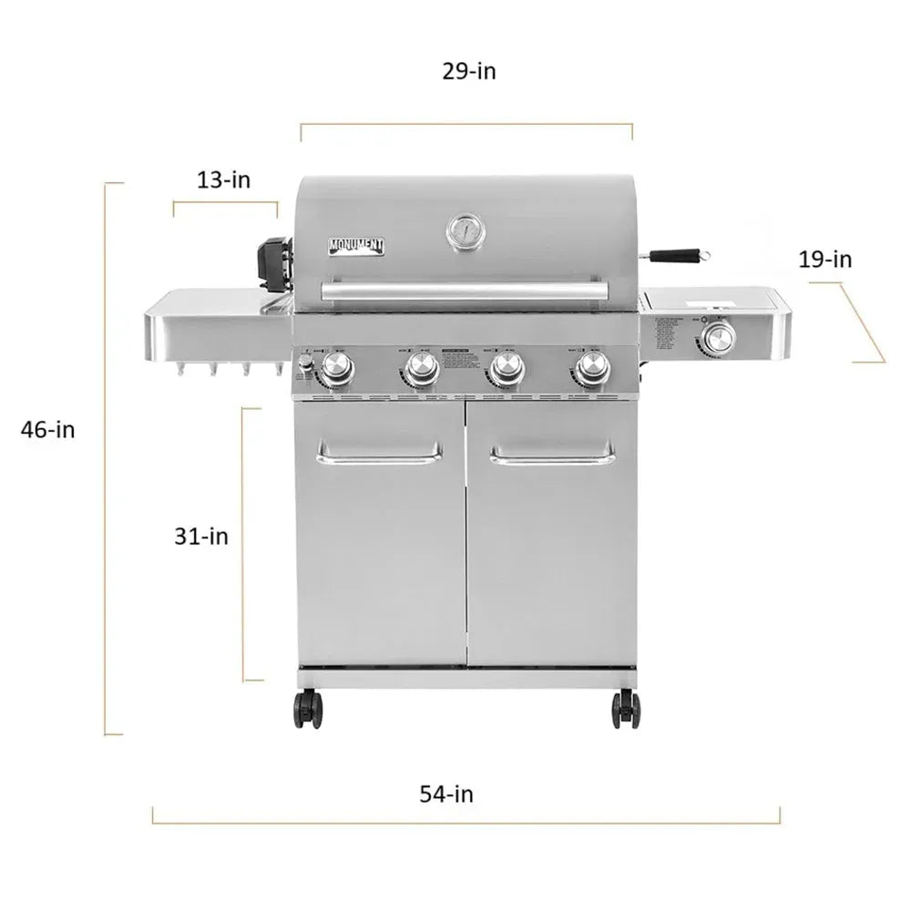 Stainless Steel 4-Burner Propane Gas Grill with Rotisserie