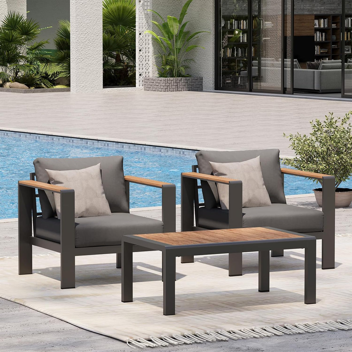 Aluminum Outdoor Patio Furniture Set with Coffee Table, 5 Piece Patio Conversation Sets, Outdoor Sectional Furniture for Porch, Balcony, Yard, Gray