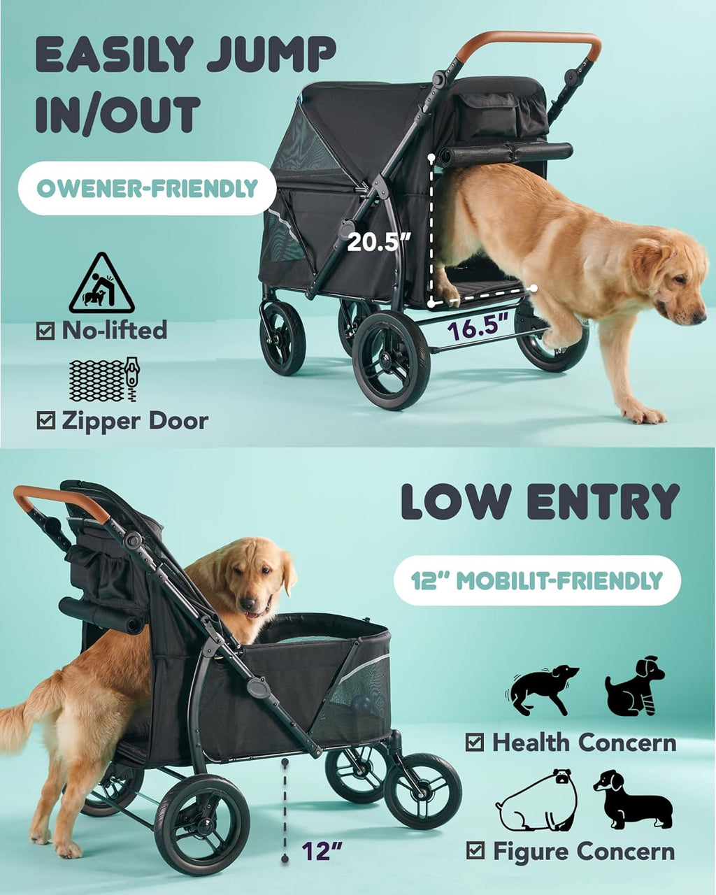 Pet Stroller for Large Dogs up to 110lbs, Large Pet Stroller