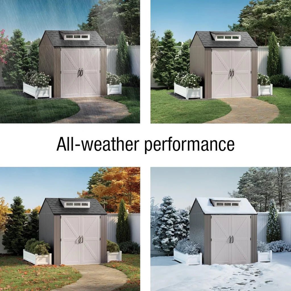 7 x 7 Ft Resin Outdoor Storage Shed with Floor, Weather Resistant, Gray