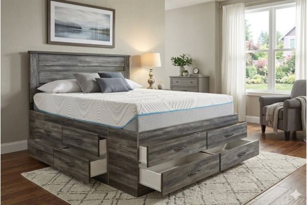 6720 Modern 12 Drawer Storage Platform Bed Made in Canada