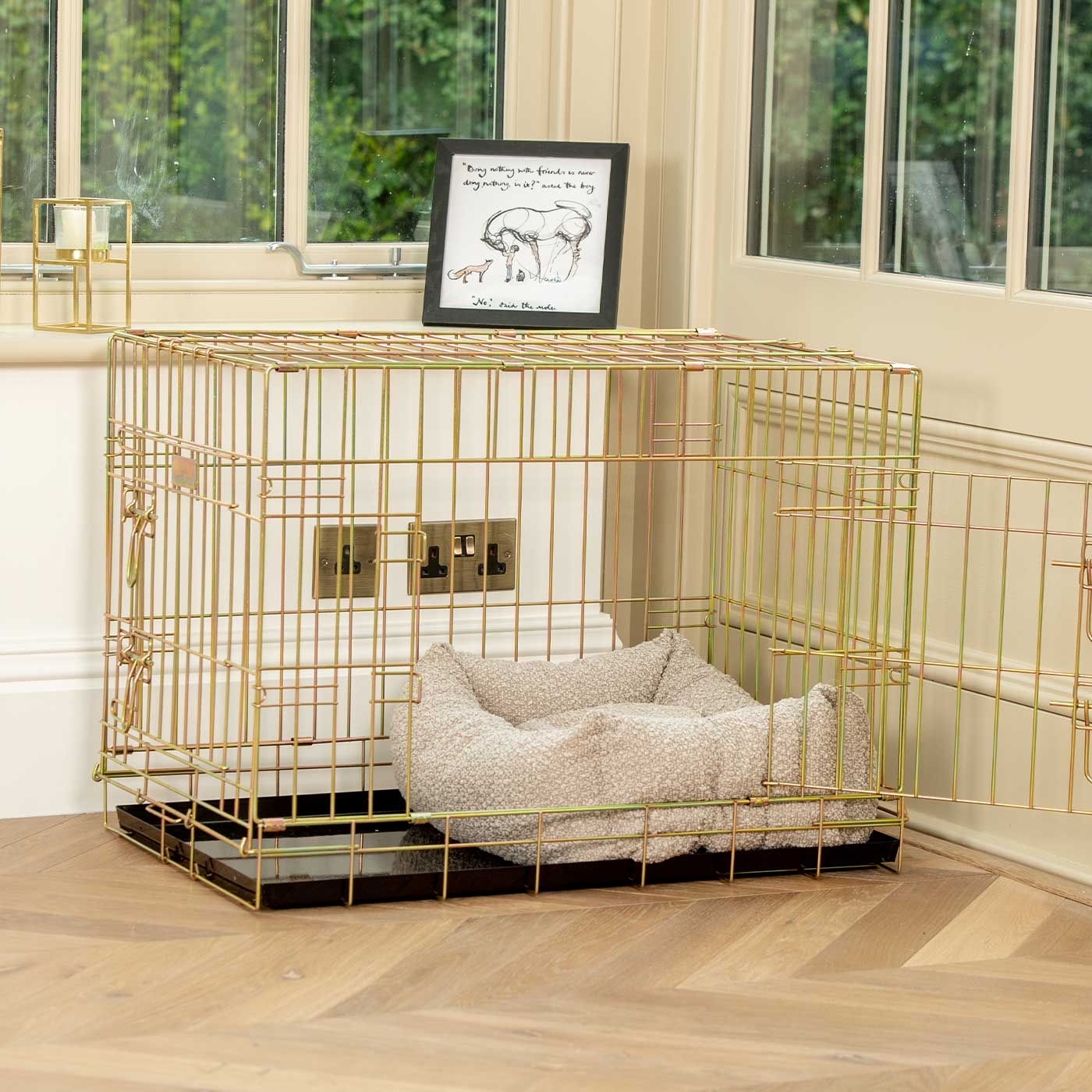 Cozy & Calming Puppy Cage Bed In Mink Bouclé
