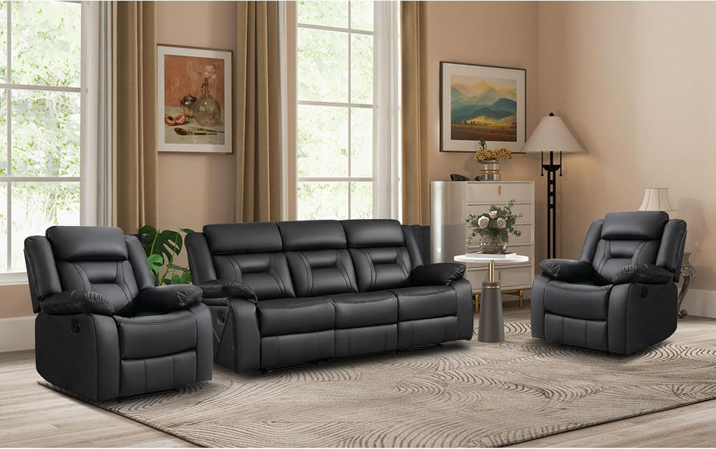 Faux Leather Recliner Sofa Furniture Set for Living Room, 2 Recliner Chairs, 3 Seat Reclining Sofa Couch Set for Meeting Room, Brown