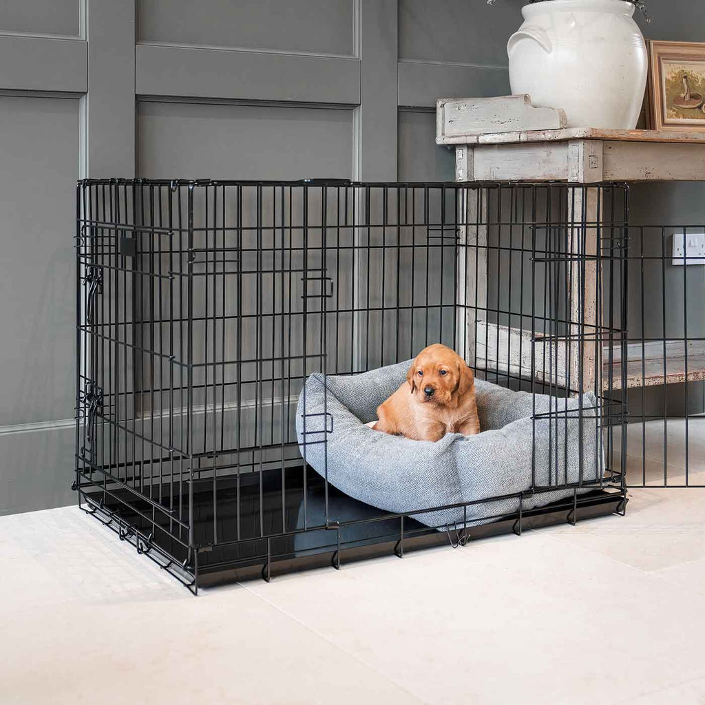 Cozy & Calming Puppy Cage Bed in Herringbone Tweed