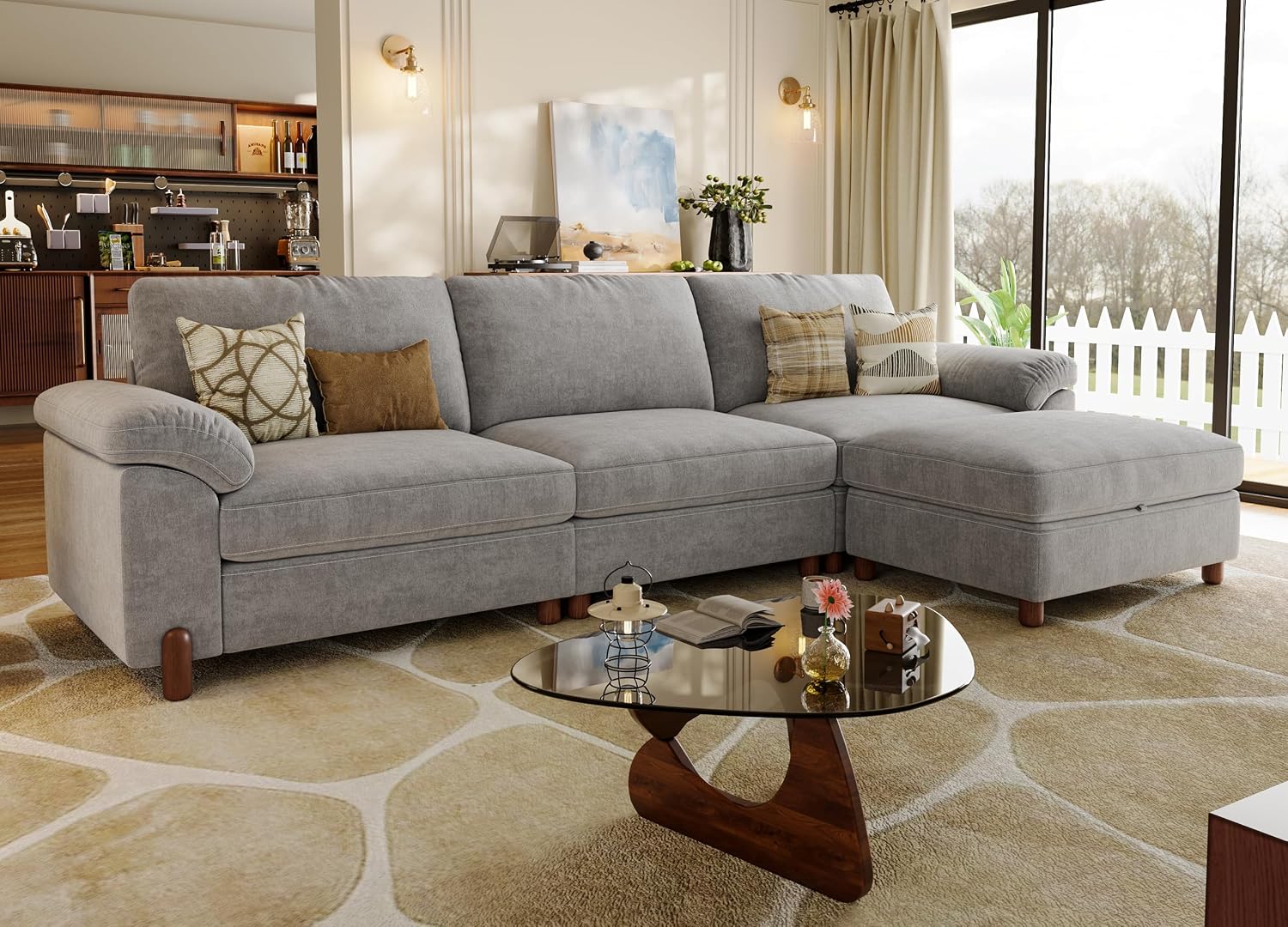 Cloud Couch Sectional, 3 Seater with Console, Chenille in Navy Blue