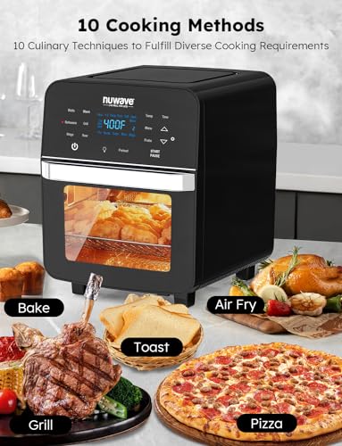 15.5-Qt Extra-Large Air Fryer Oven with Rotisserie Basket, Skewer Kit, Reversible Grill/Griddle Plate and Smart Thermometer, 1800W, Black