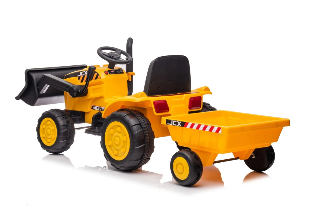 2026 12V Excavator Tractor Trailer Kids Ride On One Seater Electric Truck with RC and Wagon