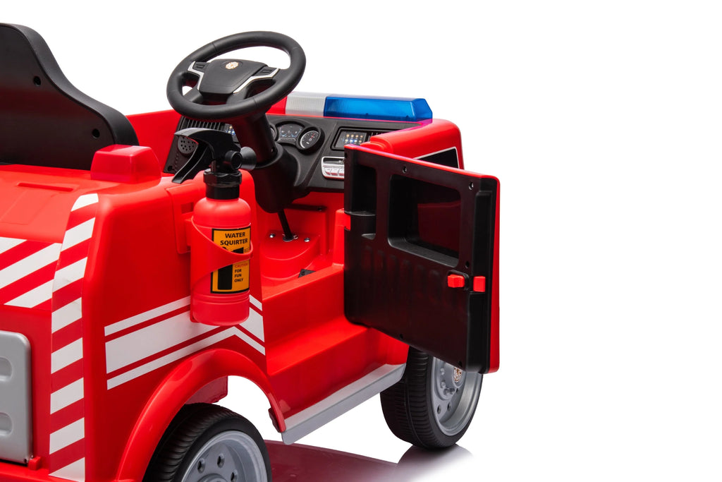 2026 12V Kids Fire Truck Electric Ride On One Seater with Leather Seat and RC