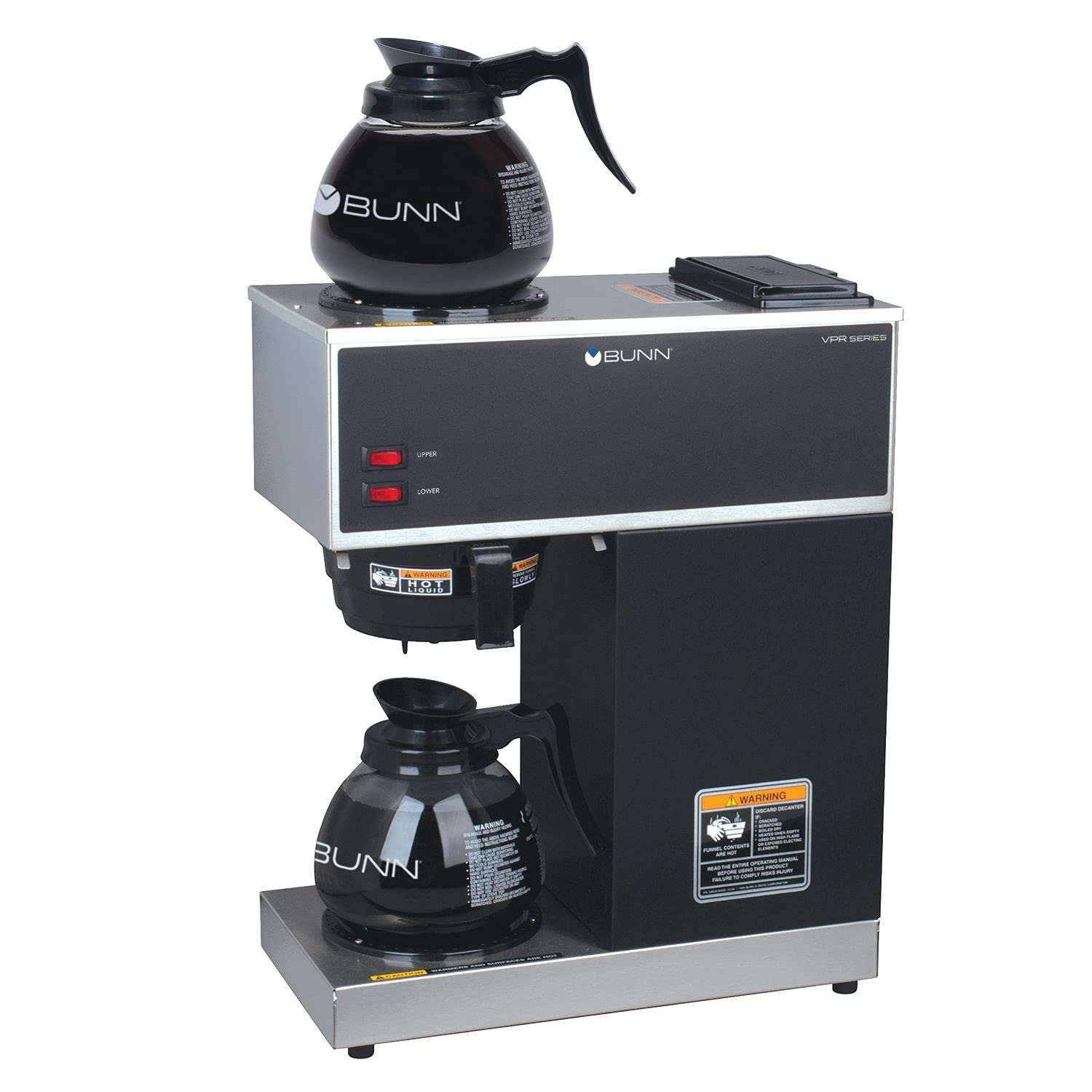 12-Cup Commercial Pourover Coffee Maker with Upper and Lower Warmers and 2 Glass Decanters, Black