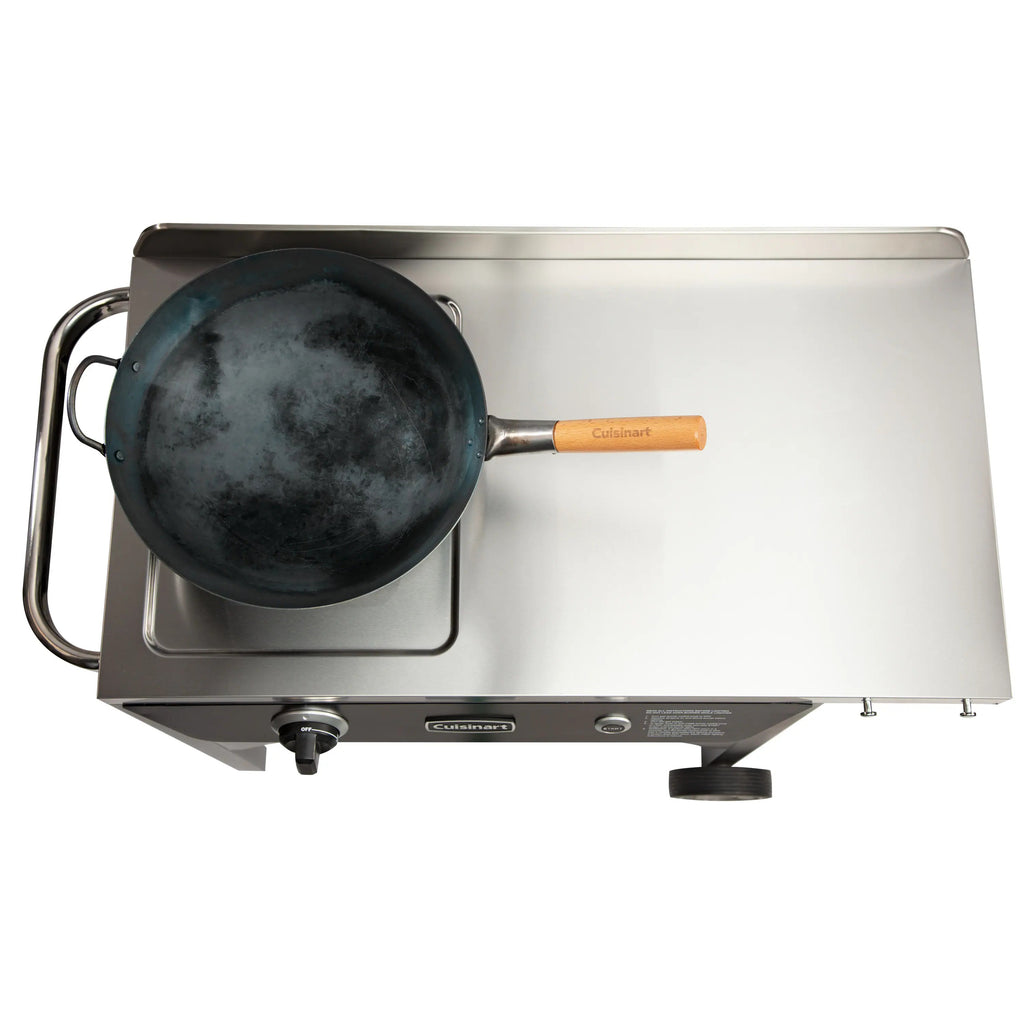 50,000 BTU Propane Outdoor Wok Station with Prep Table and 14-Inch Carbon Steel Wok, Black