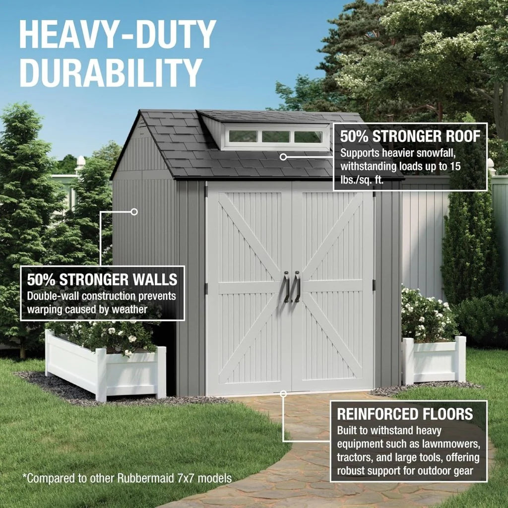 7 x 7 Ft Resin Outdoor Storage Shed with Floor, Weather Resistant, Gray