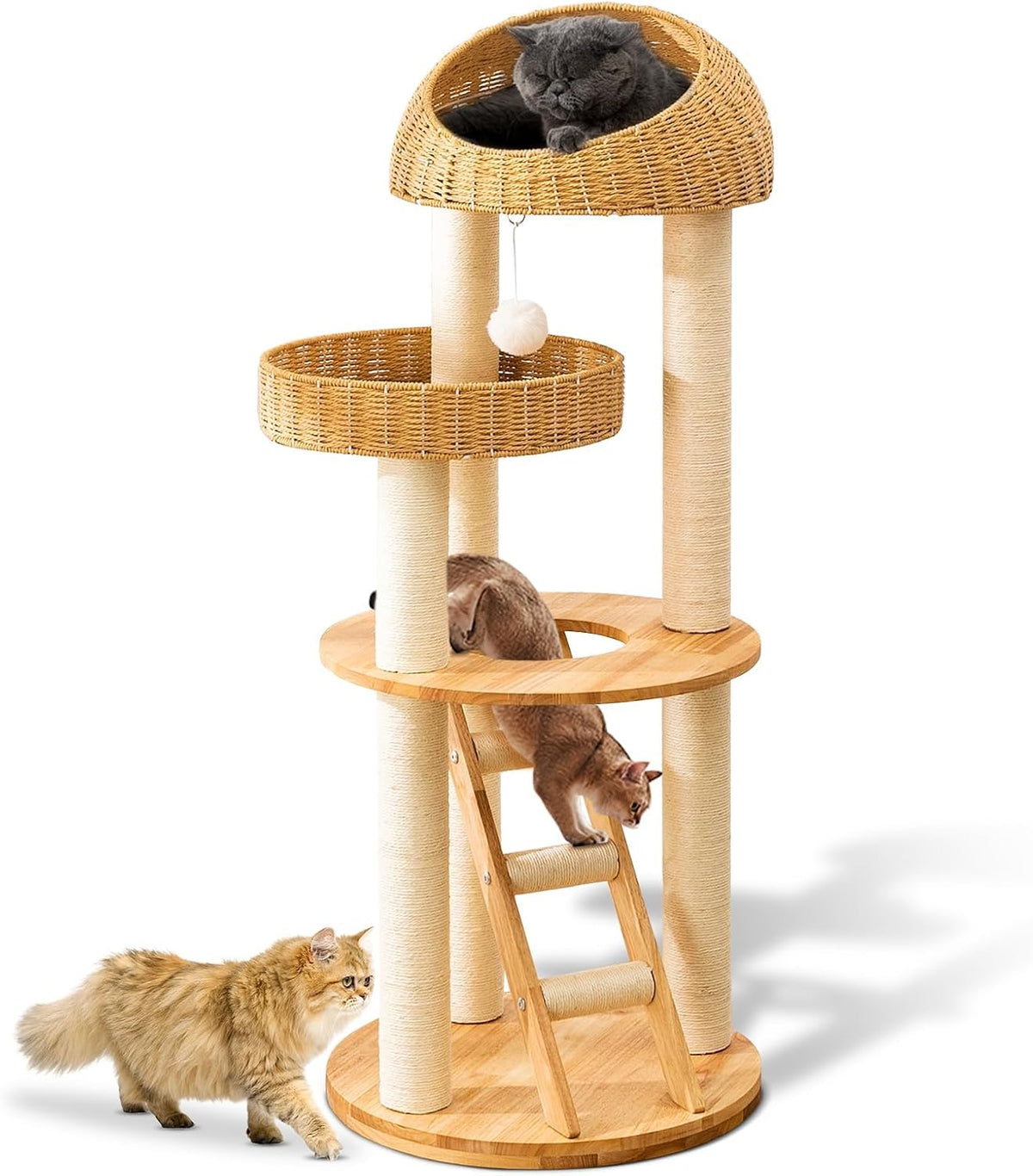SHODMI 54-Inch Modern Cat Tree Tower, 3 Flower Basket Beds for Indoor Cats