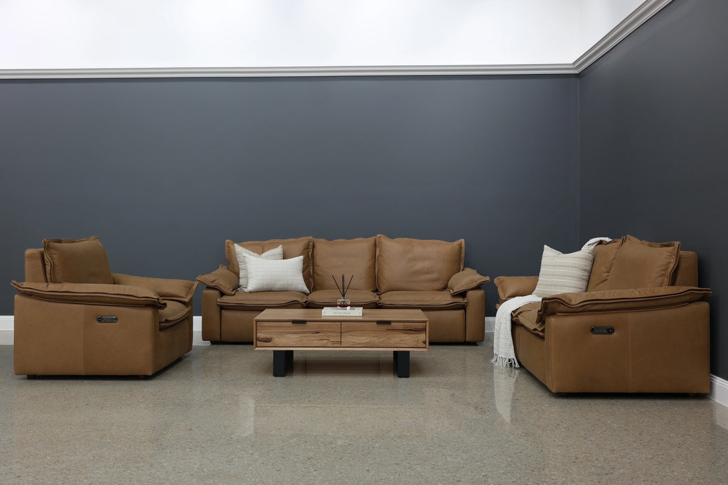 Portland Electric Reclining 3 Seater Tan Leather