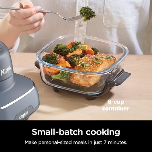 4-in-1 Portable Glass Air Fryer Cooking System with 4QT & 6-Cup Glass Containers and Storage Lids, Cyberspace