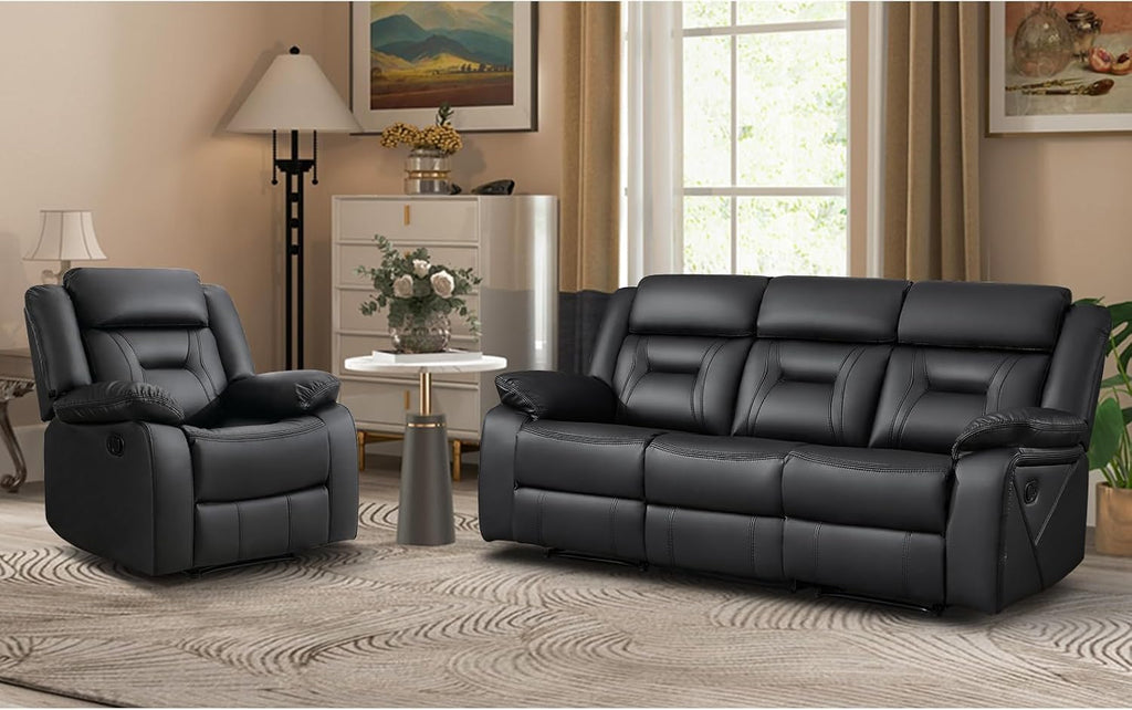 Faux Leather Recliner Sofa Furniture Set for Living Room, 2 Recliner Chairs, 3 Seat Reclining Sofa Couch Set for Meeting Room, Brown