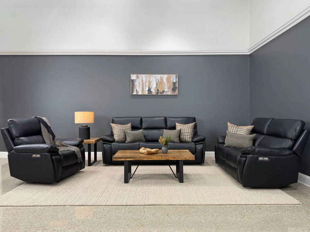 Parkes 3 Seater Electric Sofa Black Leather