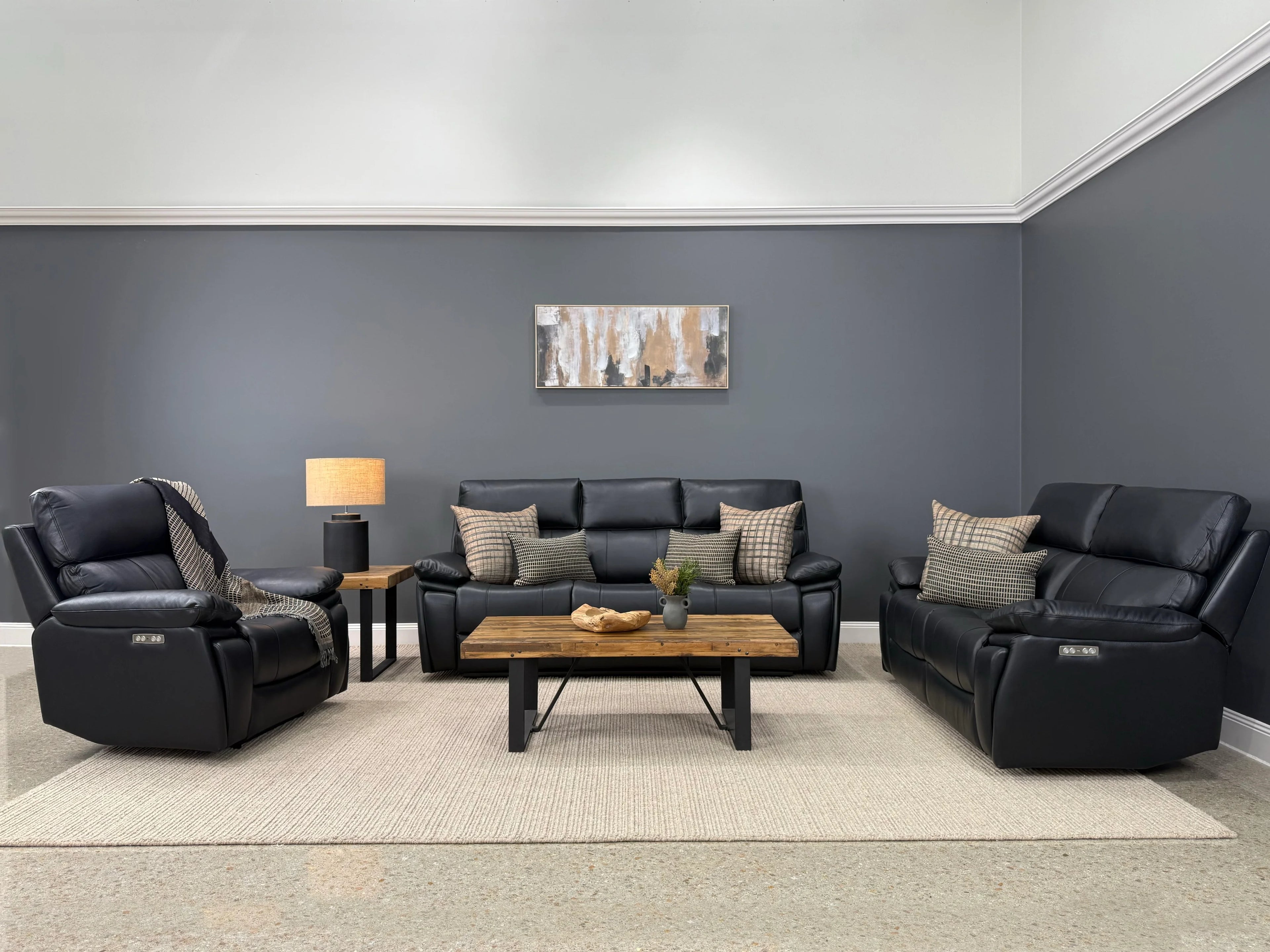 Parkes 3 Seater Electric Sofa Black Leather