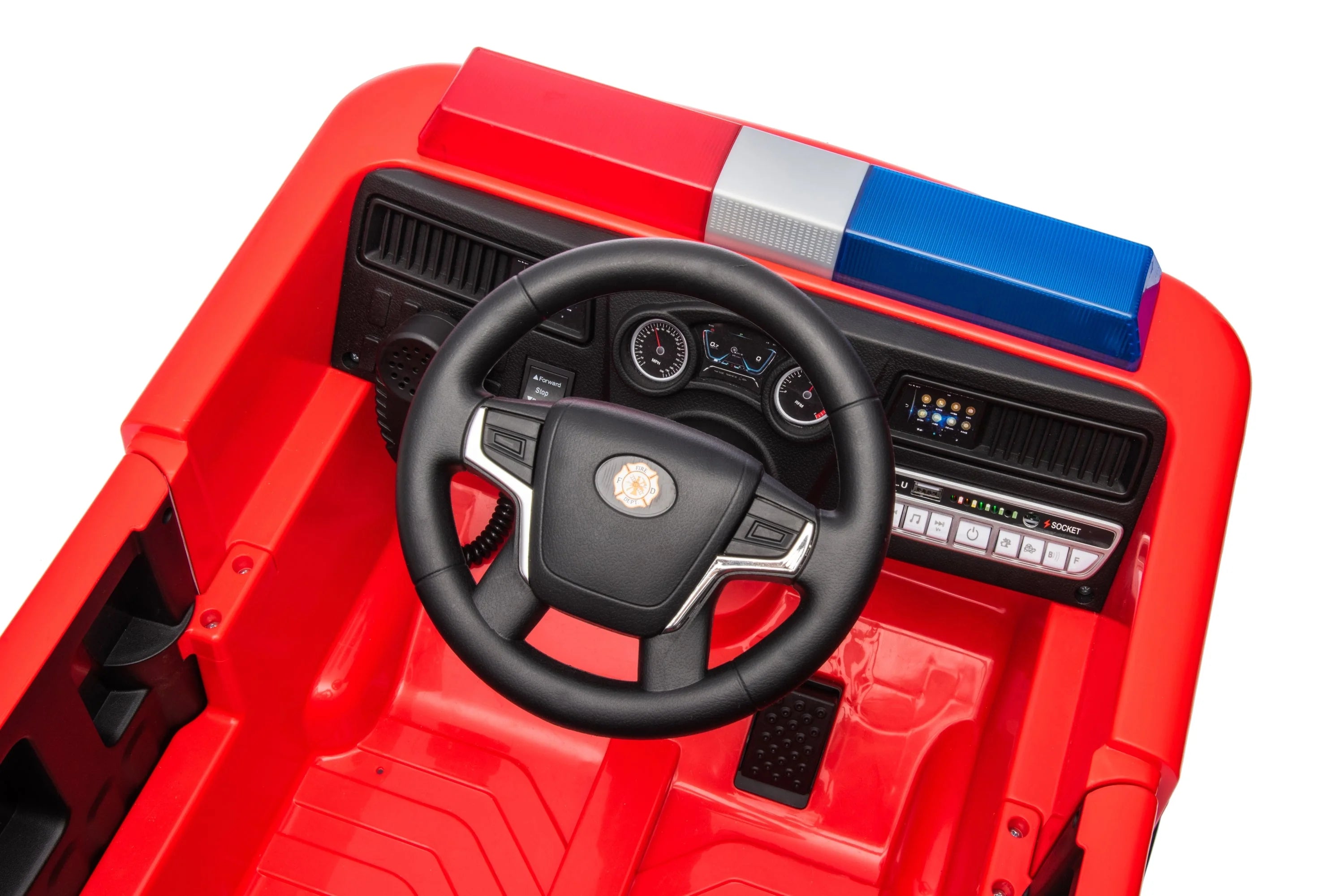 2026 12V Kids Fire Truck Electric Ride On One Seater with Leather Seat and RC