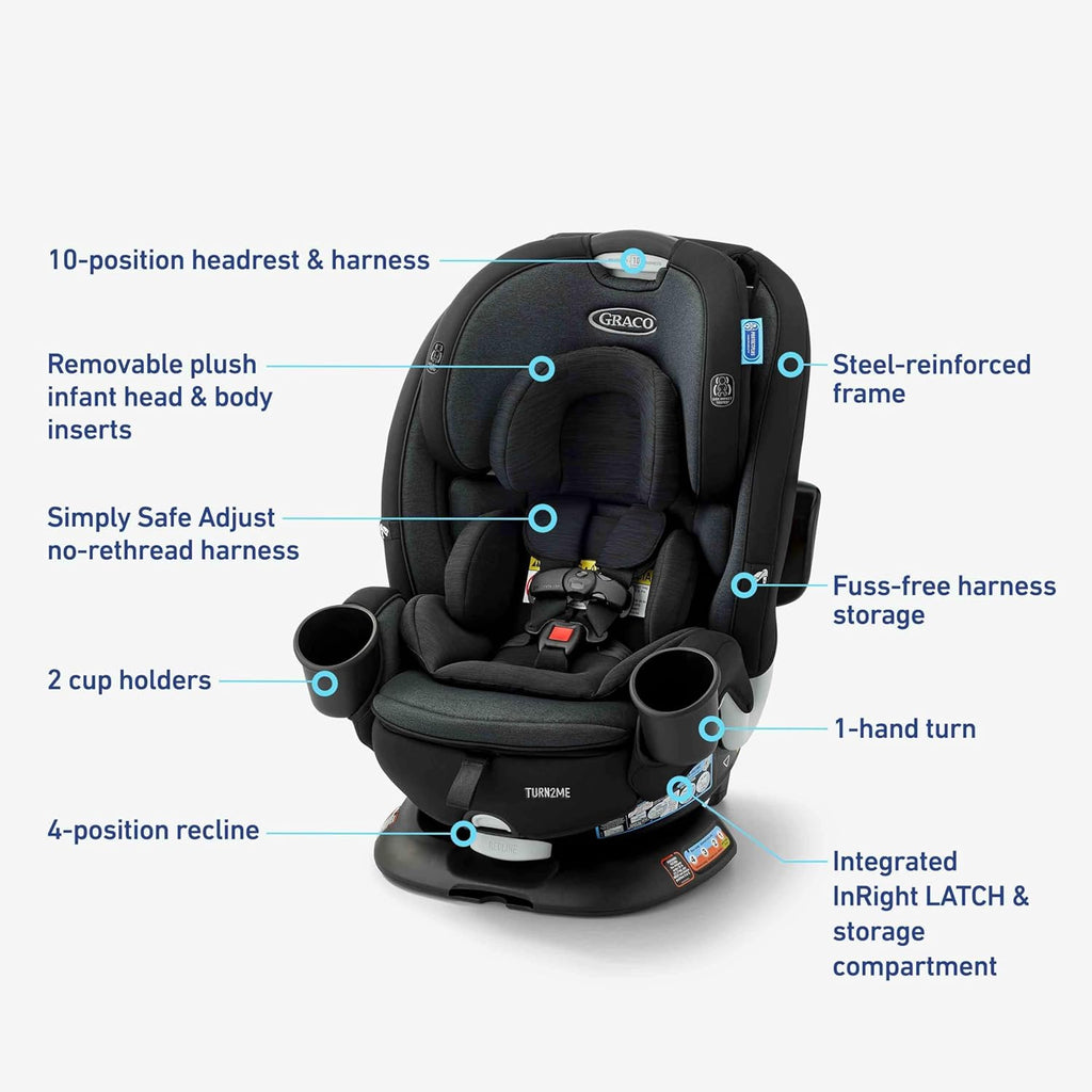 3-in-1 Rotating Convertible Car Seat, 360° Swivel Car Seat for Infants and Toddlers with Adjustable Headrest and Harness