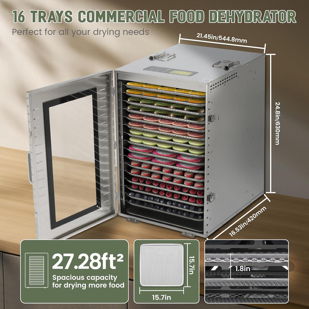 Commercial Food Dehydrator 16 Trays 1500W 70-190F Large