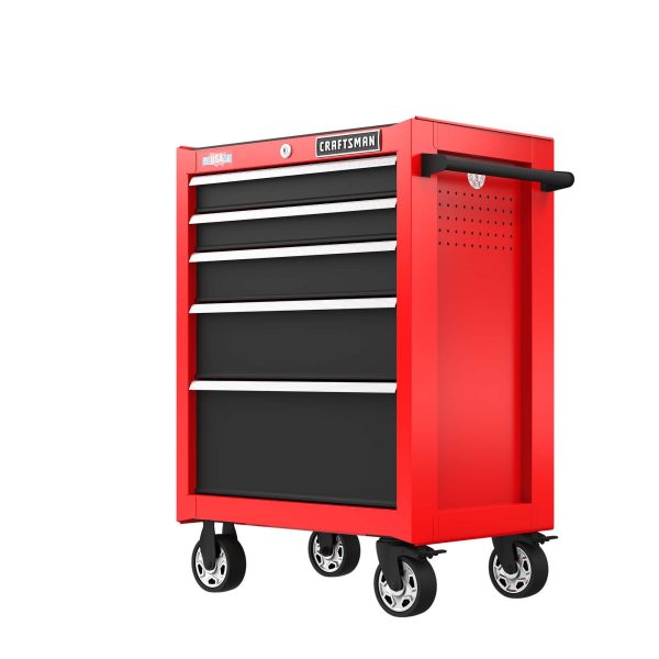 26-Inch W x 36.5-Inch H 5-Drawer Steel Rolling Tool Cabinet, Red