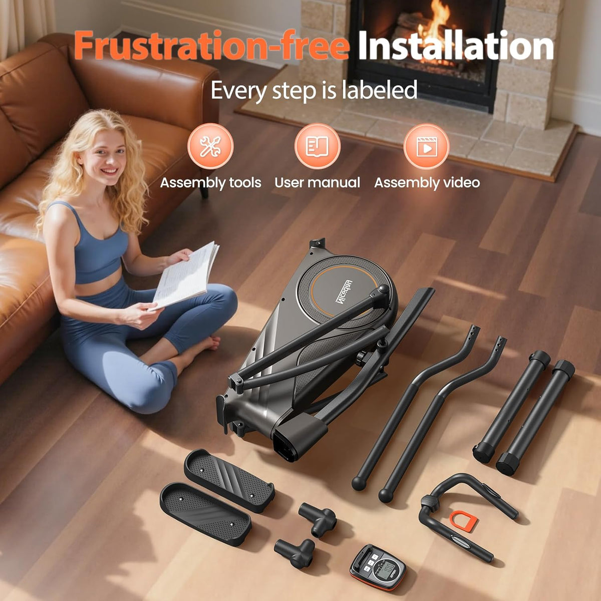Elliptical Machine with 15.5-20-Inch Adjustable Stride, 16 Resistance Levels, 500-Lb. Capacity