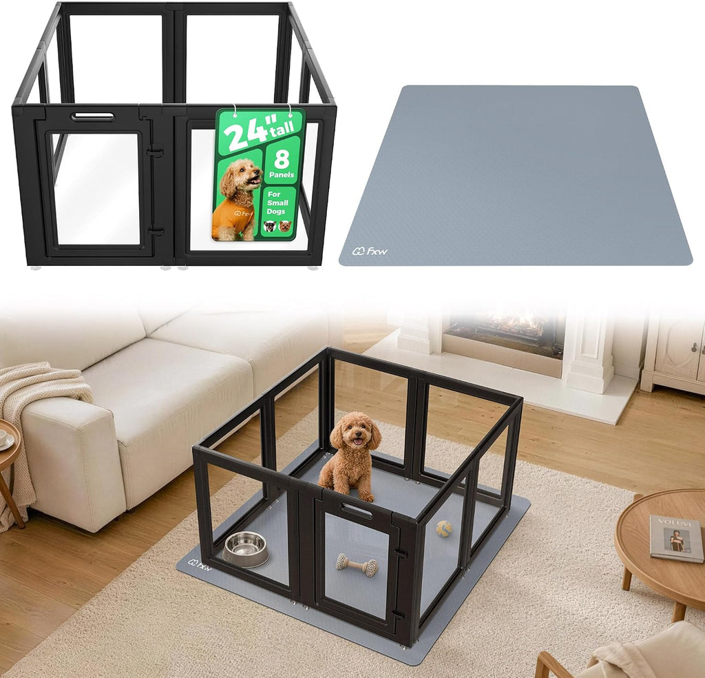 AuraSpace Clear Acrylic Indoor Dog Playpen, 24" H, 12 Panels, White