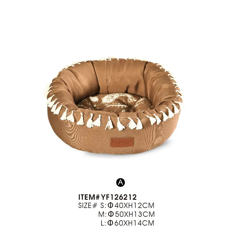 Round Dog Bed Canvas Pet Bed