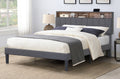 T2178 Grey Linen Bookcase Platform Bed with USB Charging Port