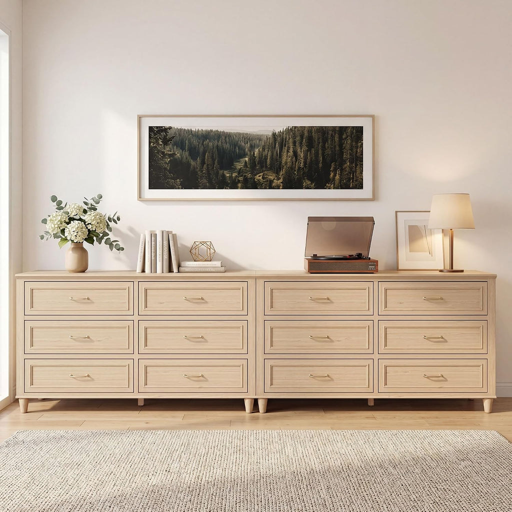4 Piece Bedroom Furniture Set, Modern Nightstand Collection with Matching 3 Drawer, 5 Drawer & 6 Drawer Bedside Tables, Wood Storage Nightstands with Metal Handles,Black Grey