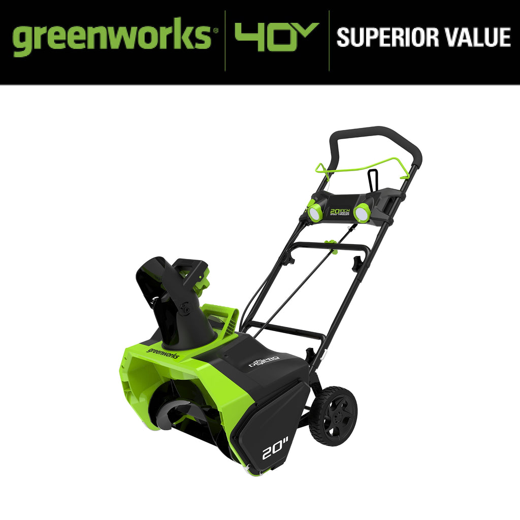 Greenworks 40V 20 Cordless Brushless Snow Blower with 4.0 Ah Battery & Charger, LED Lights, 180 Chute