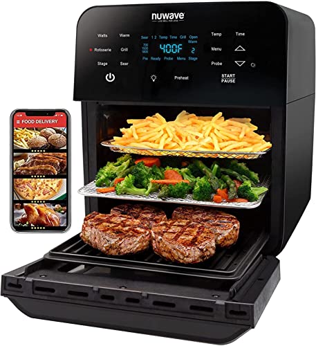 15.5-Qt Extra-Large Air Fryer Oven with Rotisserie Basket, Skewer Kit, Reversible Grill/Griddle Plate and Smart Thermometer, 1800W, Black