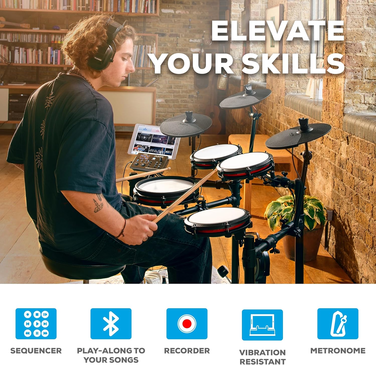Electronic Drum Set with Mesh Pads and Bluetooth