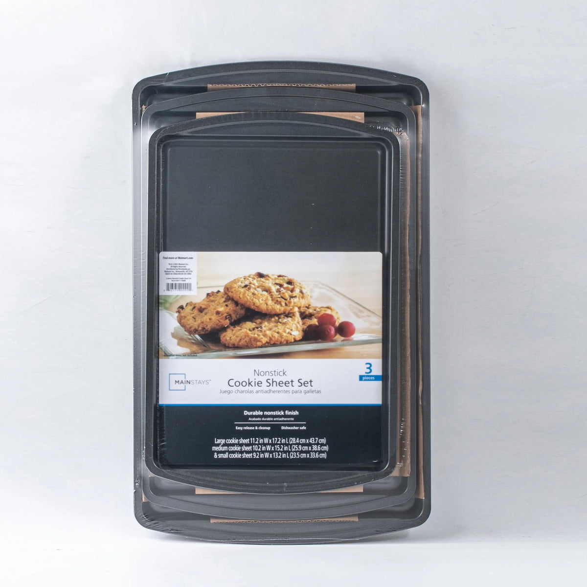Mainstays 3PC Nonstick Cookie Set, 11.2" x 17.2", 10.2" x 15.2", 9.2" x 13.2", Gray