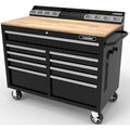 46-Inch W x 24.5-Inch D 9-Drawer Mobile Workbench with Hardwood Top and Power Station, Gloss Black