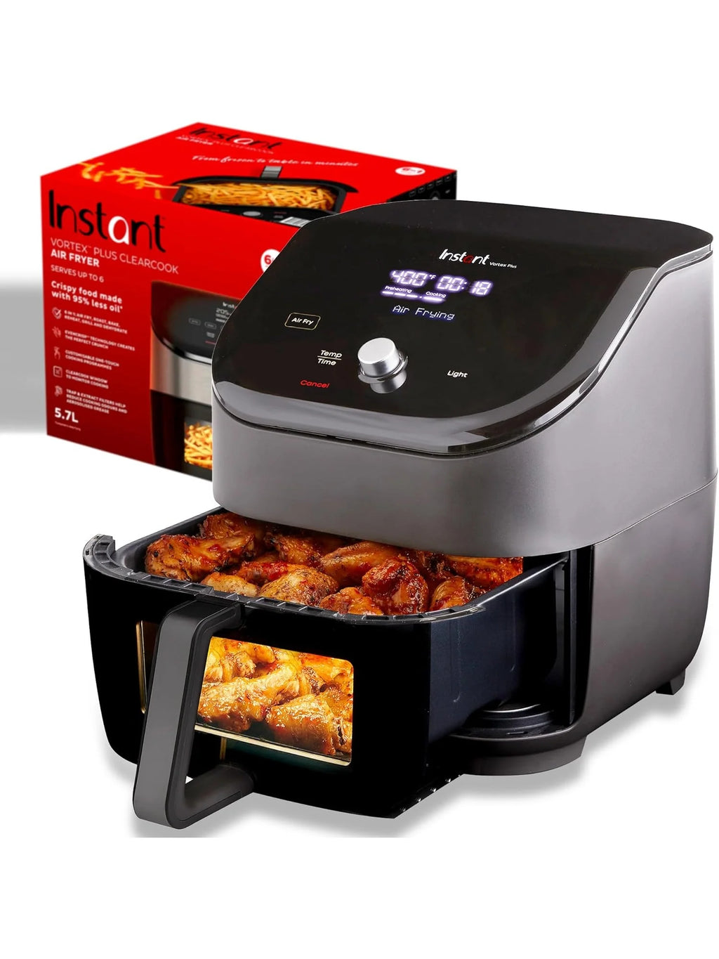 6-Qt. Clear-View Air Fryer, 6-in-1 Functions, Custom Programs, Black