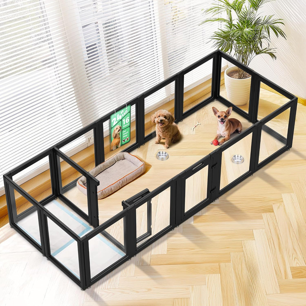 AuraSpace Clear Acrylic Indoor Dog Playpen, 24" H, 12 Panels, White